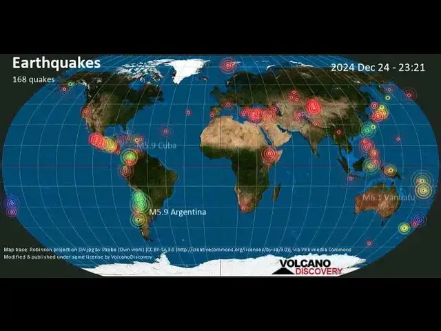'Video thumbnail for Animated worldwide earthquakes time-lapse: December 2024 in 25 seconds'