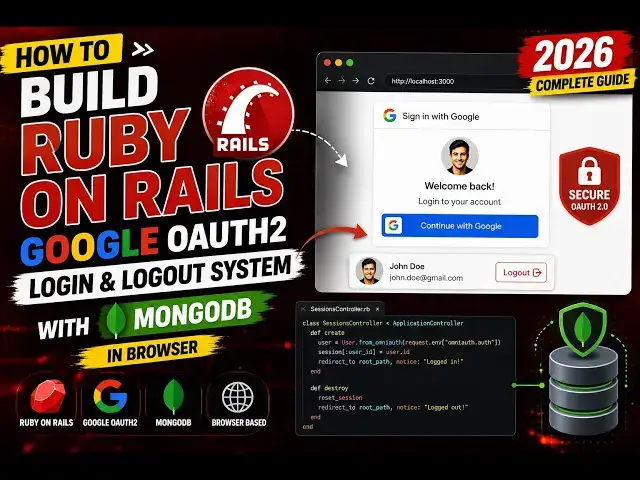 Video thumbnail for How to Build Ruby on Rails Google OAuth2 Login & Logout System with MongoDB in Browser