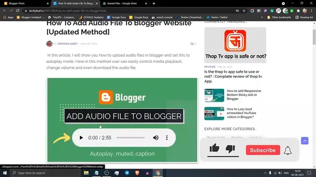Video thumbnail for How To Add Audio File To Blogger Website _ Autoplay mp3 audio player _ (Blogger tutorials)