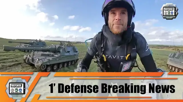 'Video thumbnail for British army artillery unit tests Jet Suit backpack to trial concept of rapid support on battlefield'