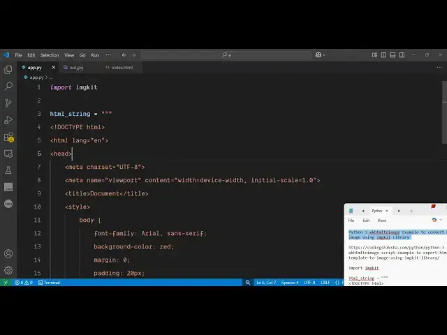 Video thumbnail for Python 3 wkhtmltoimage Script Example to Export HTML & CSS Template to Image Using imgkit Library