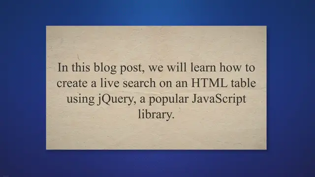 Video thumbnail for How To Live Search On The Html Table With Jquery