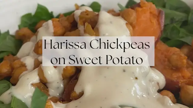 Video thumbnail for Harissa Chickpeas on Sweet Potato