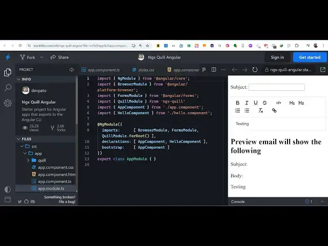 Video thumbnail for Angular Quill Wysiwyg Rich Text Editor With Controls & Emoji Using ngx-quill Library in TypeScript