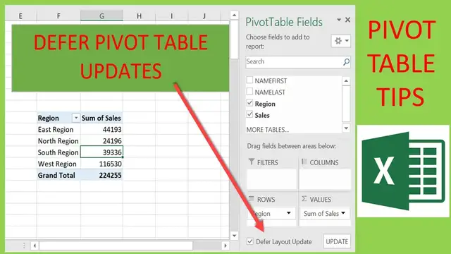 Video thumbnail for Defer Excel Pivot Table Updates Excel Tip
