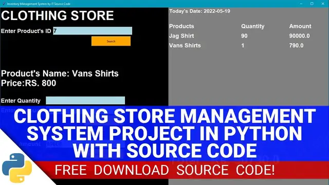 Video thumbnail for Cloth Store Management System Project in Python with Source Code (Free Download)