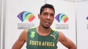 Video thumbnail for Wayde van Niekerk after winning his heat of the 400m at Oregon22