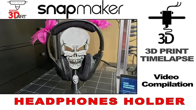 'Video thumbnail for Snapmaker 2.0 Timelapse 3D Printing Skull Headphones Holder'