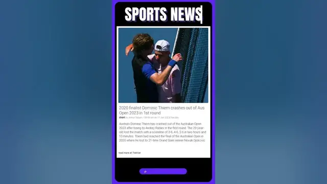 'Video thumbnail for Dominic Thiem's Dream of Aus Open 2023 Title Dashed in Shocking 1st Round Defeat | #shorts #sports'