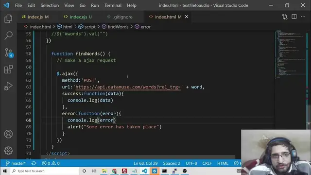 Video thumbnail for Javascript Project to Build Related Words Generator Using Datamuse API in Browser Using HTML5