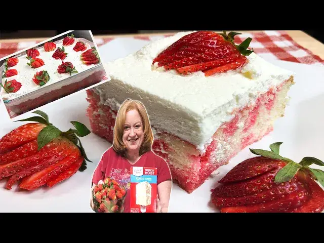 Video thumbnail for The Easiest STRAWBERRY SHORTCAKE POKE CAKE | Recipe Using Box Cake Mix