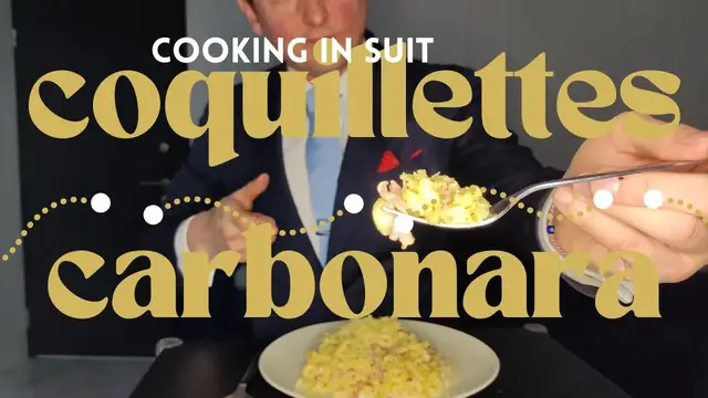 'Video thumbnail for Watch How to Make Delicious Coquillettes Carbonara in a Suit: A Fun and Easy Cooking Tutorial'