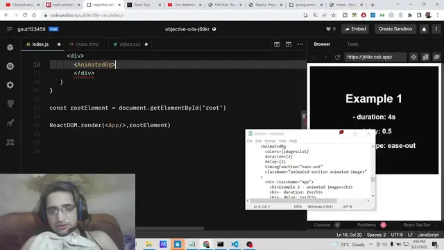 'Video thumbnail for React.js Project to Build Animated Video Backgrounds With Images & Colors Using react-animated-bg'