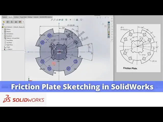 'Video thumbnail for Friction Plate Sketching in SolidWorks | SolidWorks Tutorial | SolidWorks Modeling |'