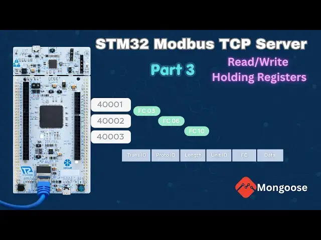Video thumbnail for STM32 Modbus TCP Server – Read & Write Holding Registers | Mongoose + Web UI