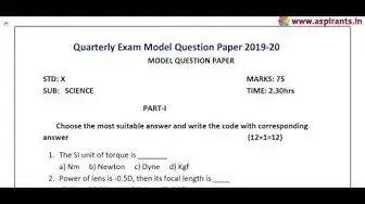 Video thumbnail for 10th Science Quarterly Model Question Paper 2019-20 | English Medium