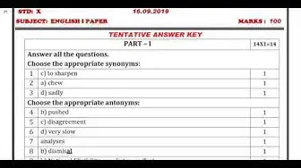 Video thumbnail for 10th English Paper 1 - Quarterly Exam Answer Keys 2019-20 | Team Aspirants