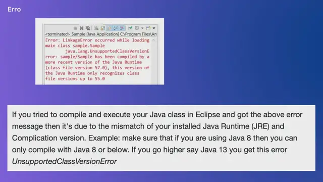 Video thumbnail for Error LinkageError occurred while loading main class UnsupportedClassVersionError [Eclipse Java]