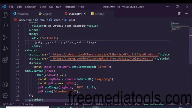 Video thumbnail for jsPDF + Html2Canvas Tutorial to Add Arabic Custom Font inside PDF Document in Javascript Full App