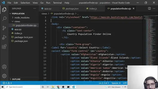 Video thumbnail for Node.js + Python 3 Web Scraping BS4 Script to Find Population of Country in World Using EJS Template