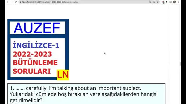 Video thumbnail for İngilizce  -I 2023 Bütünleme Soruları