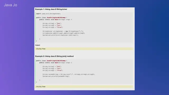 Video thumbnail for Java Join Strings with Comma Separator