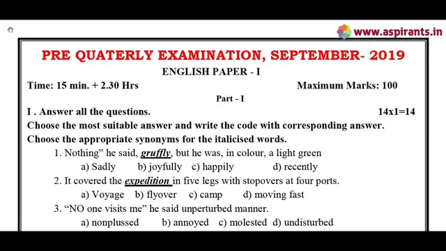 Video thumbnail for 10th English Paper 1 - Quarterly Model Question Paper 2019-20 | Tanjore District