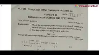 Video thumbnail for 11th Business Maths Half Yearly Question Paper 2018-19 (English Medium) | Team Aspirants