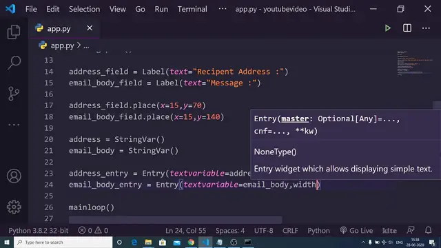 Video thumbnail for Python Tkinter GUI Script to Send Email Using Smtplib Library Full Project For Beginners