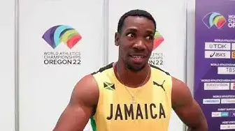 Video thumbnail for Yohan Blake after running 20.35 in his 200m heat at Oregon22