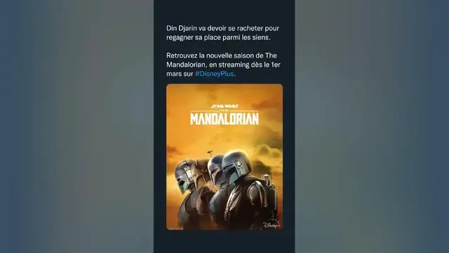 'Video thumbnail for Retrouvez la nouvelle saison de The Mandalorian, en streaming dès le 1er mars sur #DisneyPlus.'