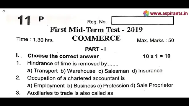 Video thumbnail for 11th Commerce First Mid Term Question Paper 2019-20 | Tiruppur District | English Medium