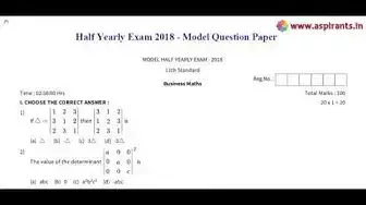 Video thumbnail for 11th Business Maths Half Yearly Exam 2018 - Model Question Paper 3 | English Medium