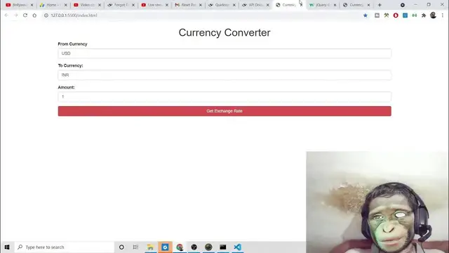 Video thumbnail for Build a Currency Converter in jQuery & Bootstrap Using fixer.io API (Live Coding)