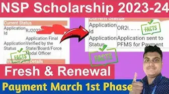 Video thumbnail for NSP Scholarship 2023-24 Fresh & Renewal🔥 Payment Update | NSP 2023-24 Sent to PFMS | NSP 2024 Update
