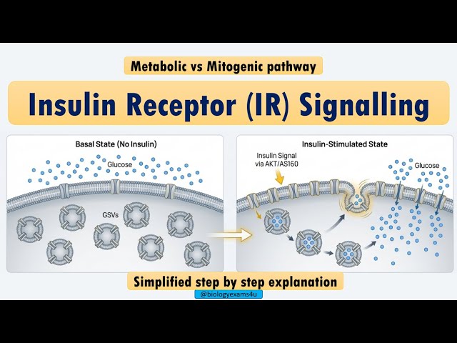 Video thumbnail for Insulin Receptor Signaling Pathway|| IR metabolic vs Mitogenic Pathway| Step wise Simple Explanation