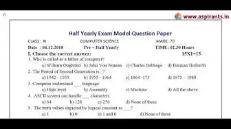 Video thumbnail for 11th Computer Science Half Yearly Exam 2018 - Model Question Paper | Salem District | English Medium