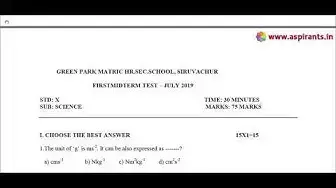 Video thumbnail for 10th Science First Mid Term Model Question Paper 2019-20 | Perambalur District | English Medium