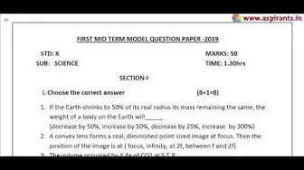Video thumbnail for 10th Science First Mid Term Model Question Paper 2019-20 | English Medium