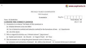 Video thumbnail for 11th Economics Half Yearly Exam 2018 - Model Question Paper | Tirupur District | English Medium