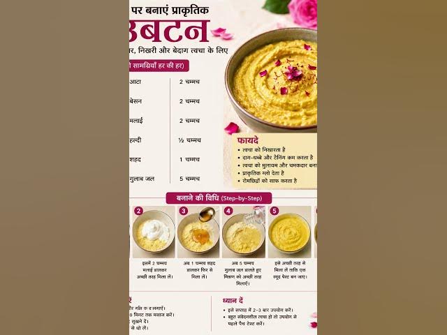 Video thumbnail for ✨ “सिर्फ घर की चीजों से पाएँ नैचुरल ग्लो 😍 “5 मिनट में Natural Glow ✨ | Homemade Ubtan Recipe”