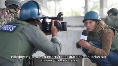 'Video thumbnail for US military shows reporters pier project in Gaza as it takes another stab at aid delivery'