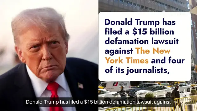 'Video thumbnail for Trump Files $15 Billion Defamation Suit Against The New York Times'