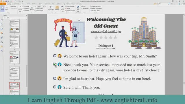 Video thumbnail for English Conversations in Hotels and Restaurants - Welcoming The Old Guest