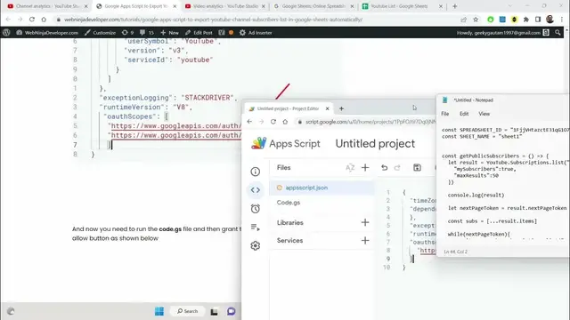 Video thumbnail for Google Apps Script to Export Youtube Channel Subscribers List in Google Sheets Automatically