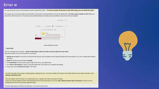 Video thumbnail for Error when deleting SharePoint Online folder or file