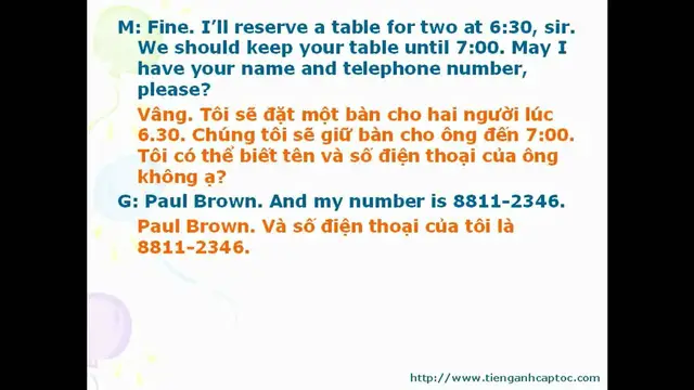 Video thumbnail for Tiếng Anh cho nhân viên nhà hàng, quán ăn bài 1-1