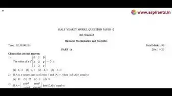 Video thumbnail for 11th Business Maths Half Yearly Exam 2018 - Model Question Paper 2 | English Medium