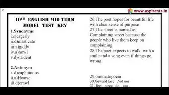 Video thumbnail for 10th English First Mid Term 2019-20 Model Question Paper with Answer keys | Coimbatore District