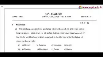 Video thumbnail for 10th English First Mid Term 2019-20 Model Question Paper 1 | Team Aspirants